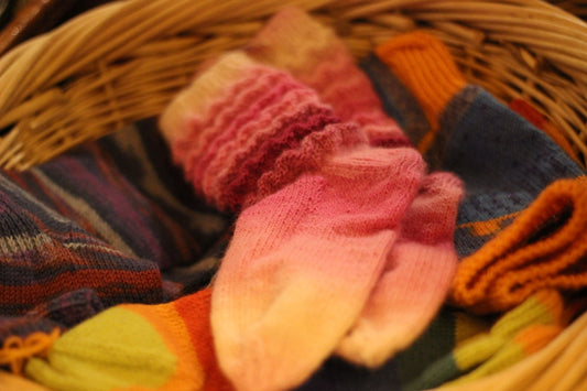 pink yellow and blue socks